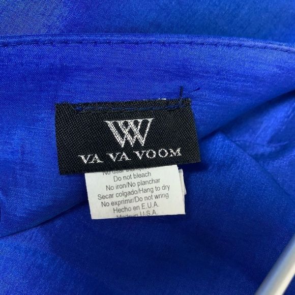 Y2K Va Va Voom Electric Blue Mini Dress Asymmetric Peplum Belted Strapless Sz M - Picture 3 of 7